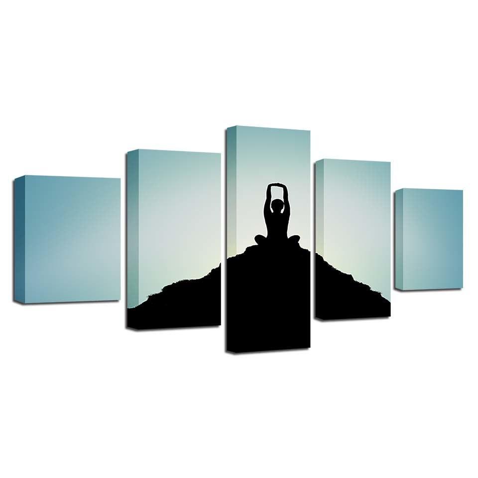 Mountaintop Yoga 5 Piece HD Multi Panel Canvas Wall Art Frame-Original Frame