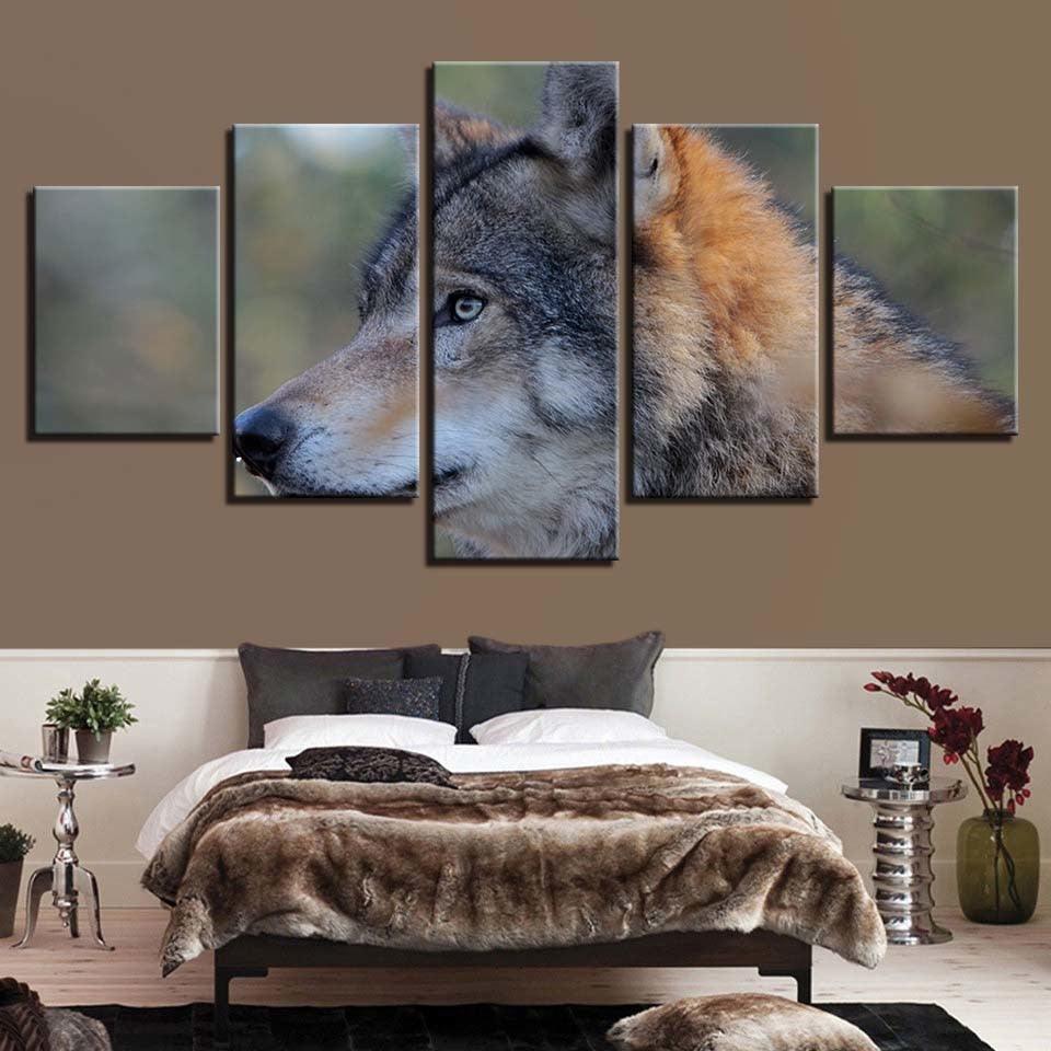 Wolf Animal Frame 5 Piece HD Multi Panel Canvas Wall Art Frame-Original Frame