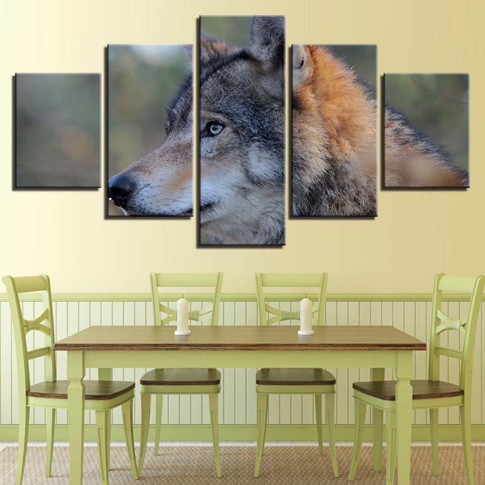 Wolf Animal Frame 5 Piece HD Multi Panel Canvas Wall Art Frame-Original Frame