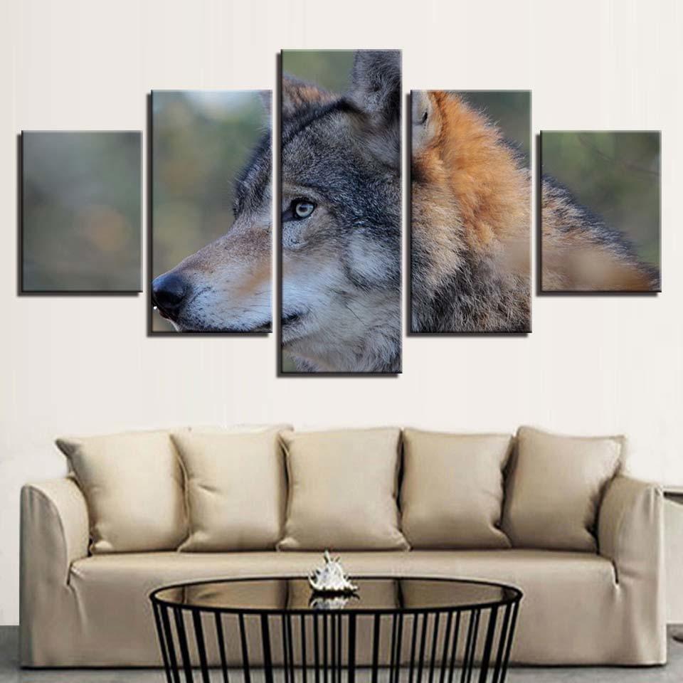 Wolf Animal Frame 5 Piece HD Multi Panel Canvas Wall Art Frame-Original Frame