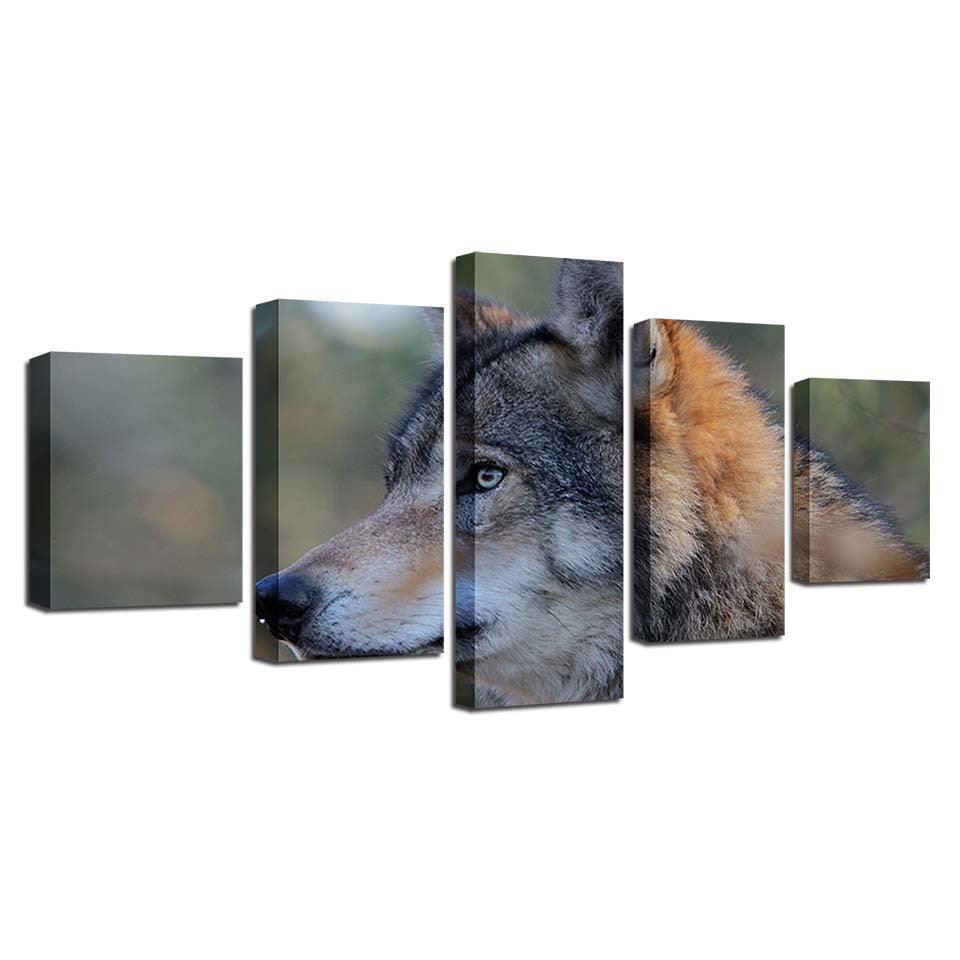Wolf Animal Frame 5 Piece HD Multi Panel Canvas Wall Art Frame-Original Frame