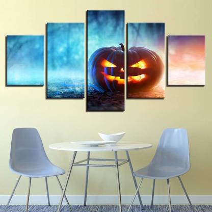 Carved Pumpkin 5 Piece HD Multi Panel Canvas Wall Art Frame-Original Frame