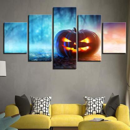Carved Pumpkin 5 Piece HD Multi Panel Canvas Wall Art Frame-Original Frame
