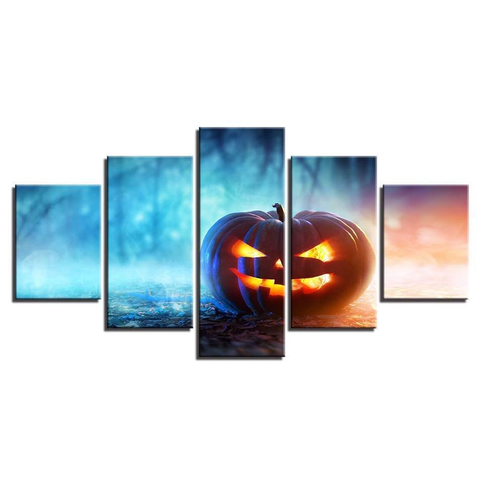 Carved Pumpkin 5 Piece HD Multi Panel Canvas Wall Art Frame-Original Frame