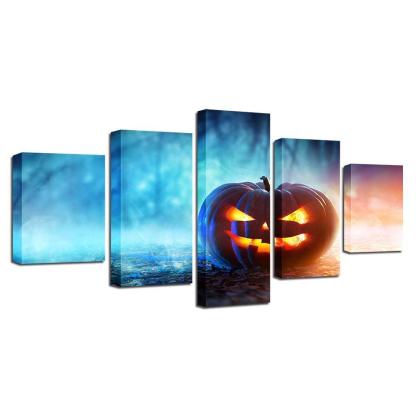 Carved Pumpkin 5 Piece HD Multi Panel Canvas Wall Art Frame-Original Frame