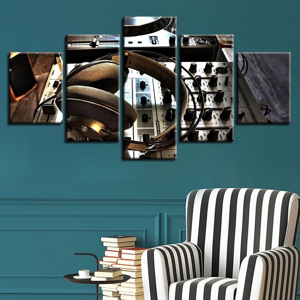 Dj Set Headphones 5 Piece HD Multi Panel Canvas Wall Art Frame-Original Frame