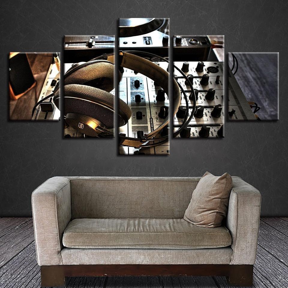 Dj Set Headphones 5 Piece HD Multi Panel Canvas Wall Art Frame-Original Frame