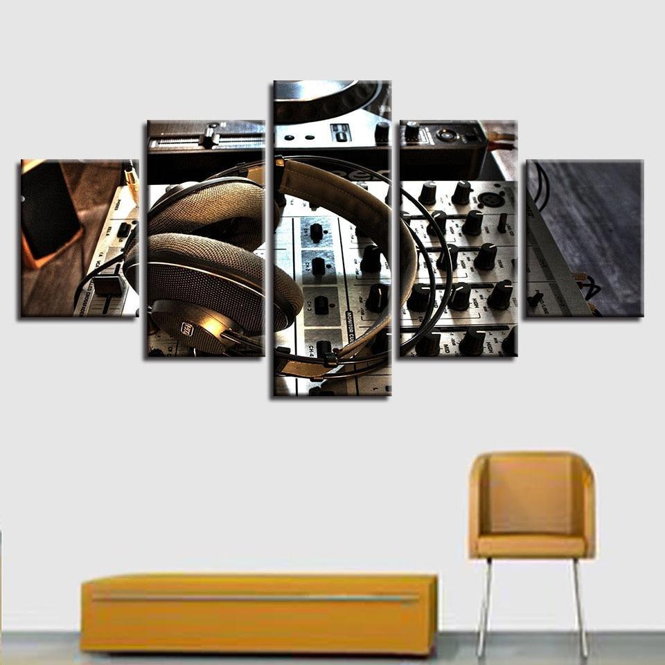 Dj Set Headphones 5 Piece HD Multi Panel Canvas Wall Art Frame-Original Frame