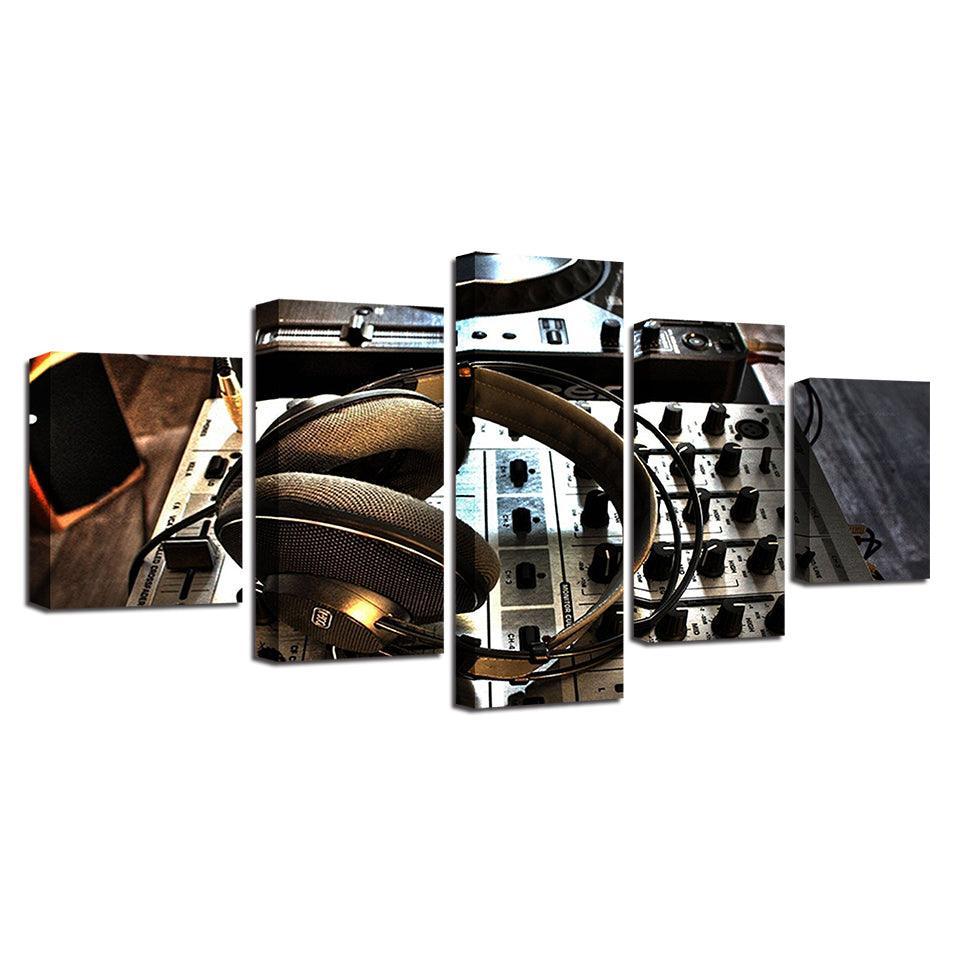 Dj Set Headphones 5 Piece HD Multi Panel Canvas Wall Art Frame-Original Frame