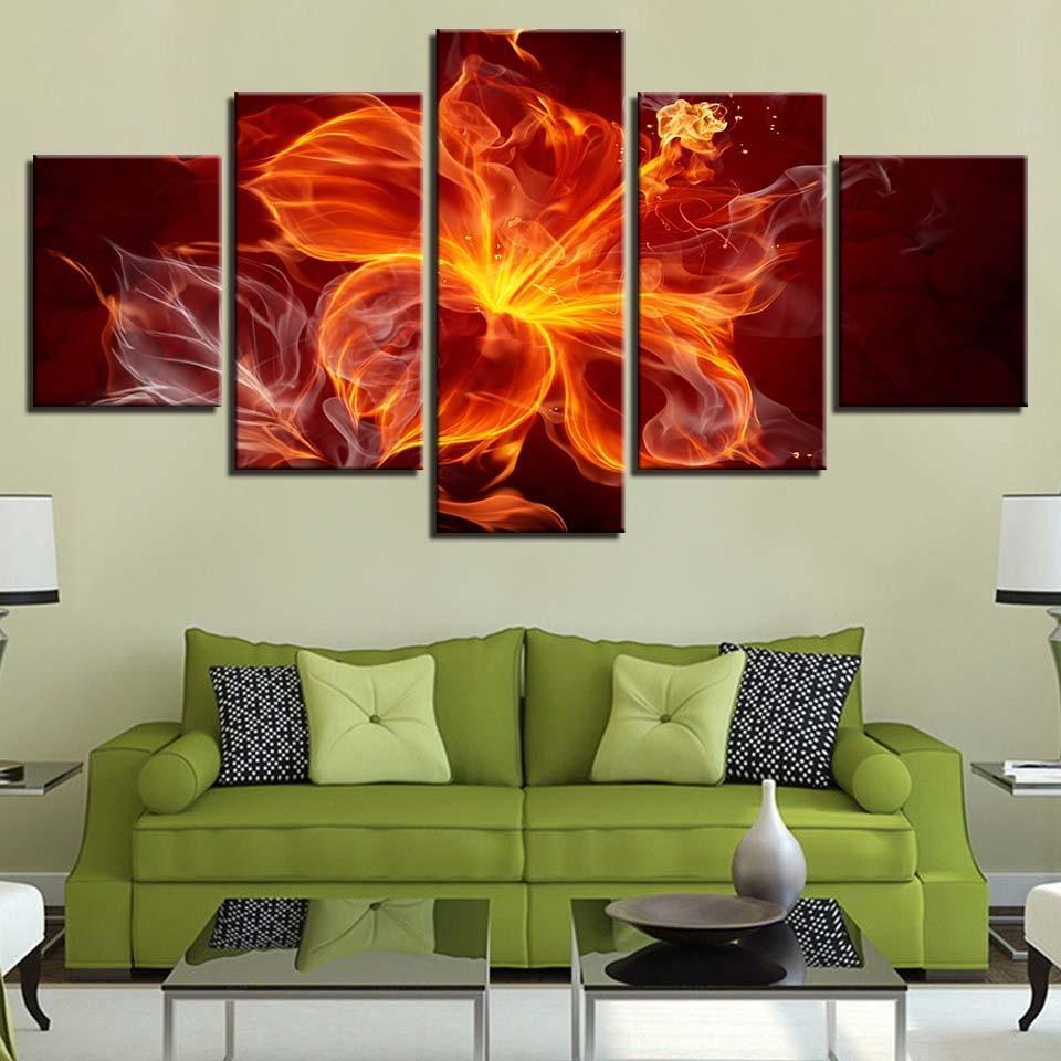 Flame Flower 5 Piece HD Multi Panel Canvas Wall Art Frame-Original Frame