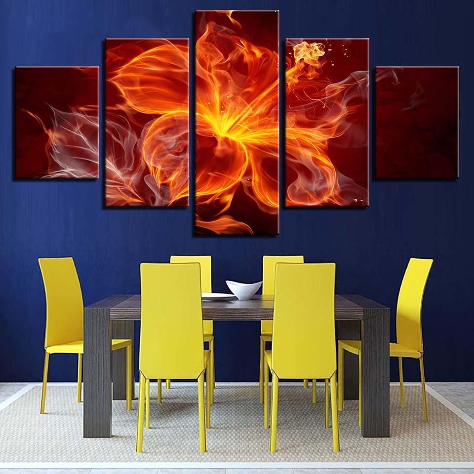 Flame Flower 5 Piece HD Multi Panel Canvas Wall Art Frame-Original Frame
