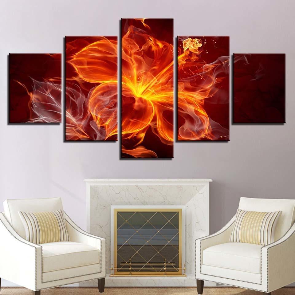 Flame Flower 5 Piece HD Multi Panel Canvas Wall Art Frame-Original Frame