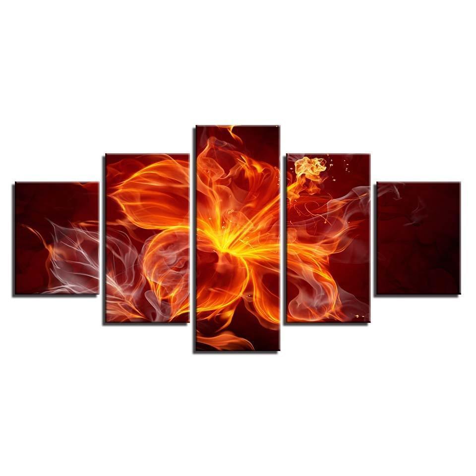 Flame Flower 5 Piece HD Multi Panel Canvas Wall Art Frame-Original Frame