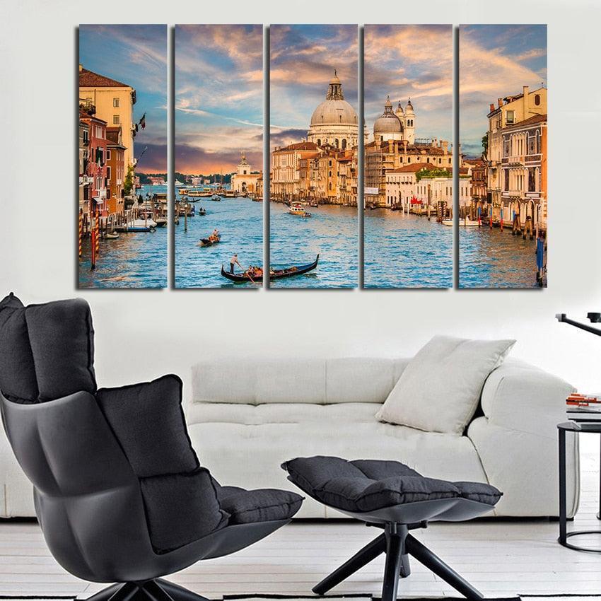 City of Venice 5 Piece HD Multi Panel Canvas Wall Art Frame-Original Frame