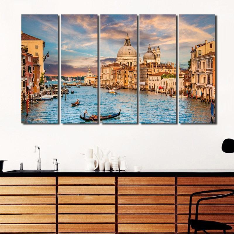 City of Venice 5 Piece HD Multi Panel Canvas Wall Art Frame-Original Frame