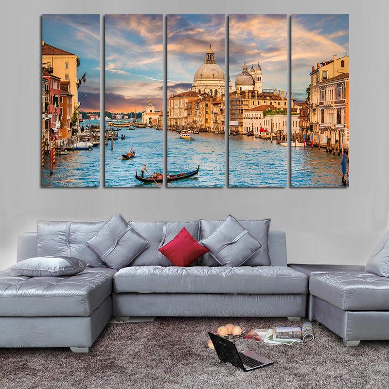 City of Venice 5 Piece HD Multi Panel Canvas Wall Art Frame-Original Frame