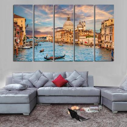 City of Venice 5 Piece HD Multi Panel Canvas Wall Art Frame-Original Frame