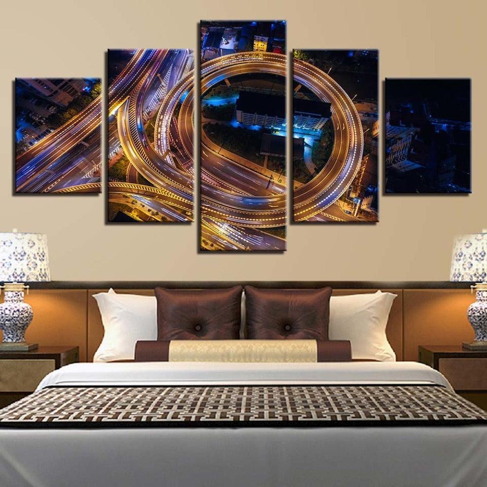 Highway Night Scene HD Printed Frame Modular Canvas Picture-Original Frame