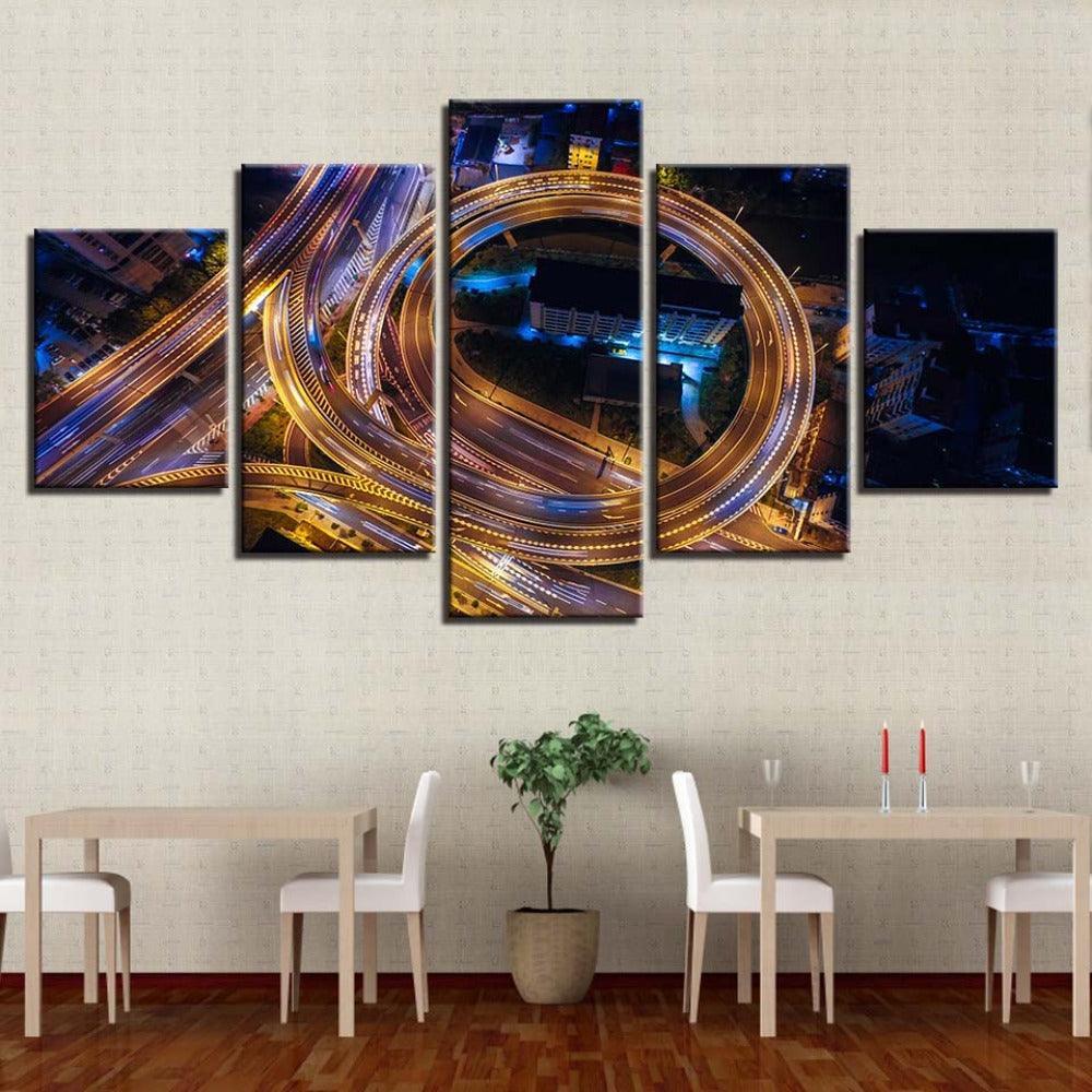 Highway Night Scene HD Printed Frame Modular Canvas Picture-Original Frame