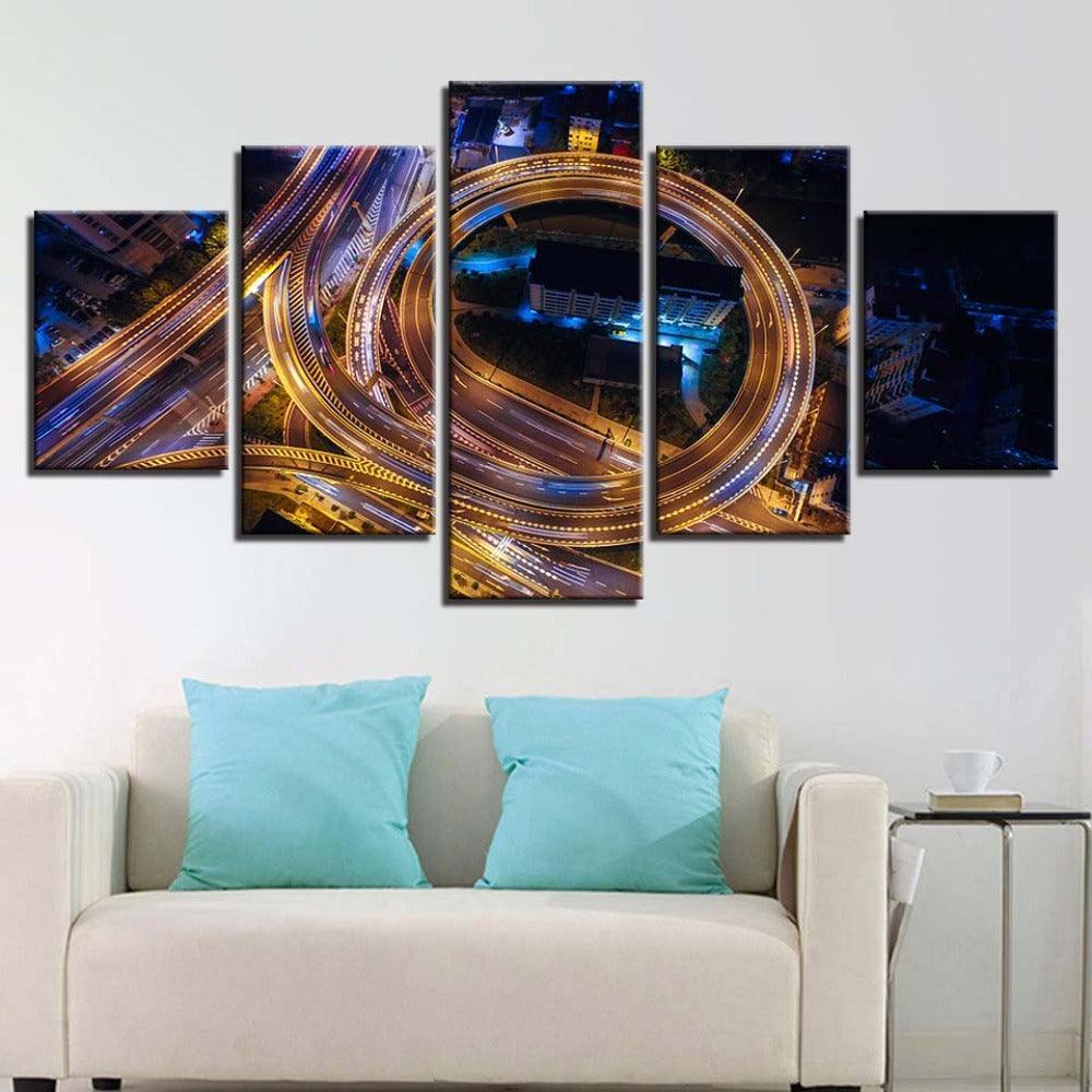 Highway Night Scene HD Printed Frame Modular Canvas Picture-Original Frame