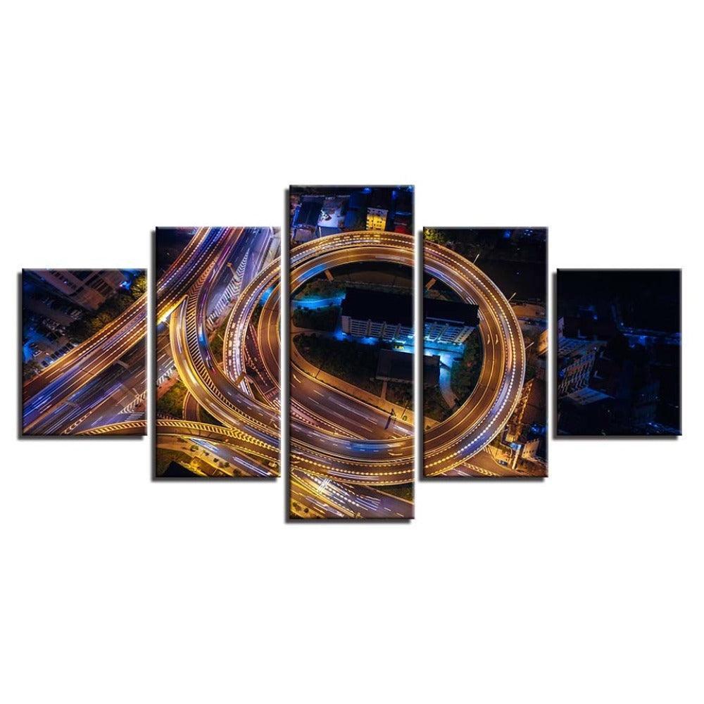 Highway Night Scene HD Printed Frame Modular Canvas Picture-Original Frame