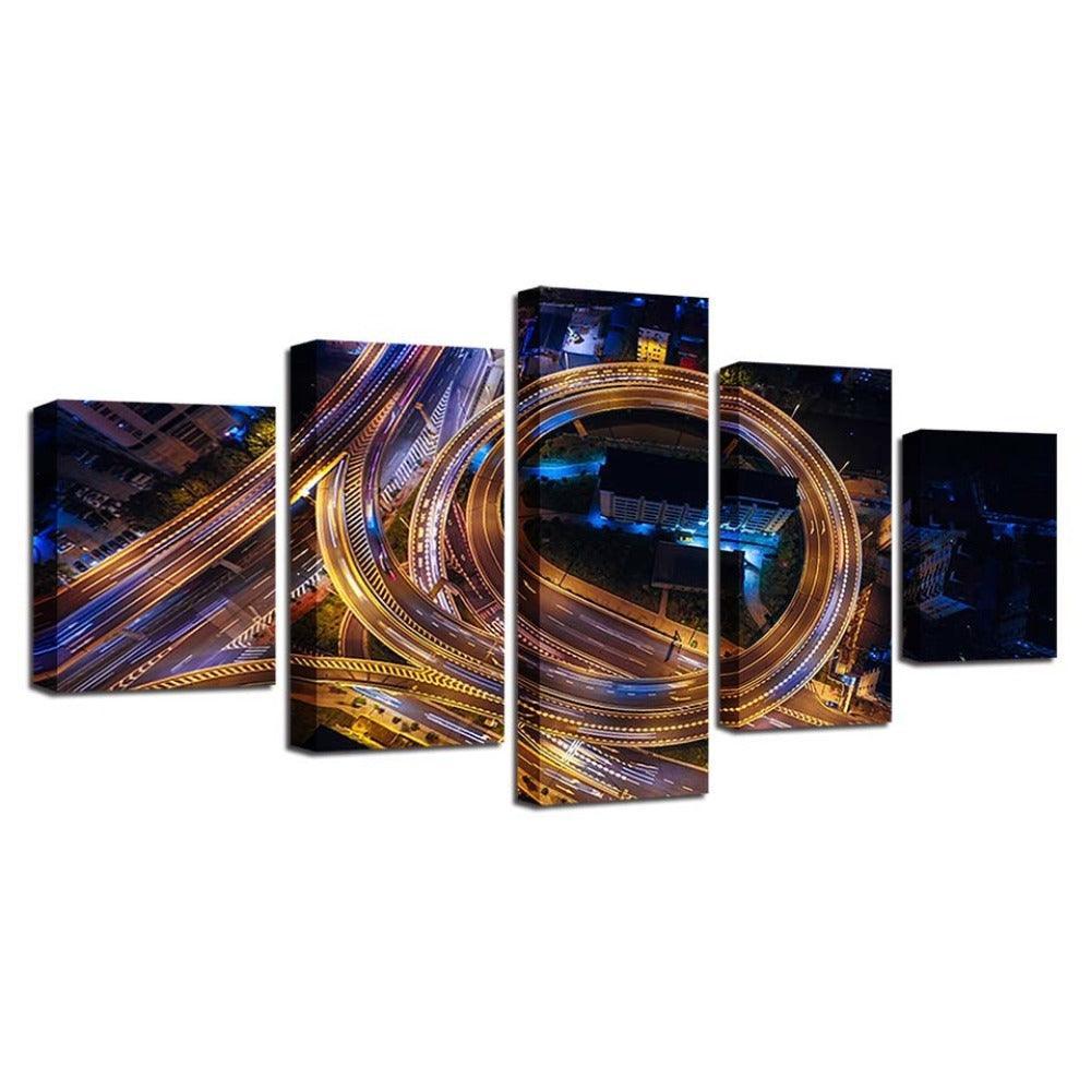 Highway Night Scene HD Printed Frame Modular Canvas Picture-Original Frame