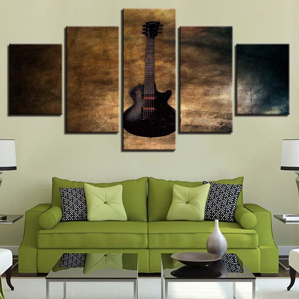 The Rustic Guitar 5 Piece HD Multi Panel Canvas Wall Art Frame-Original Frame