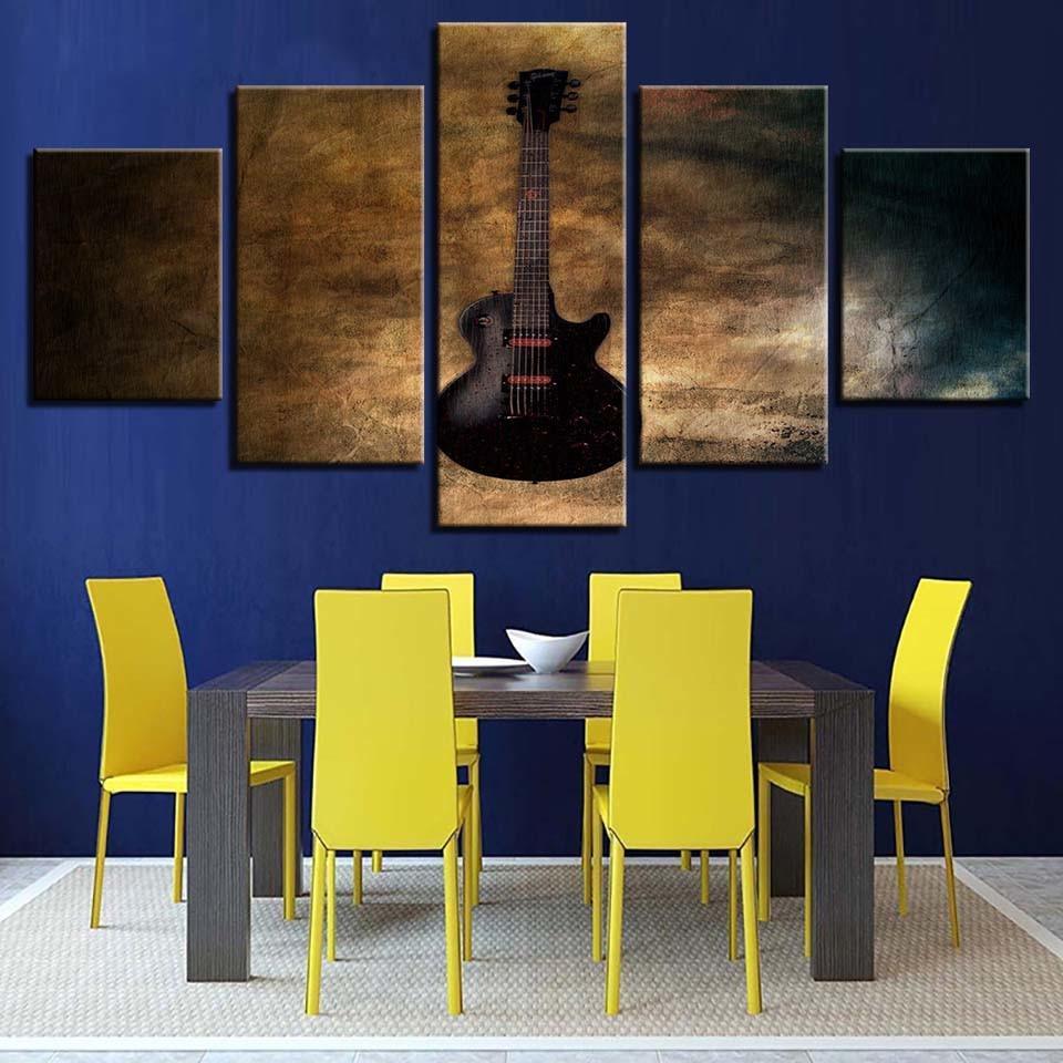 The Rustic Guitar 5 Piece HD Multi Panel Canvas Wall Art Frame-Original Frame