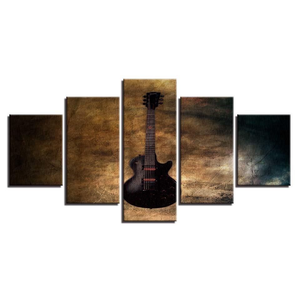 The Rustic Guitar 5 Piece HD Multi Panel Canvas Wall Art Frame-Original Frame