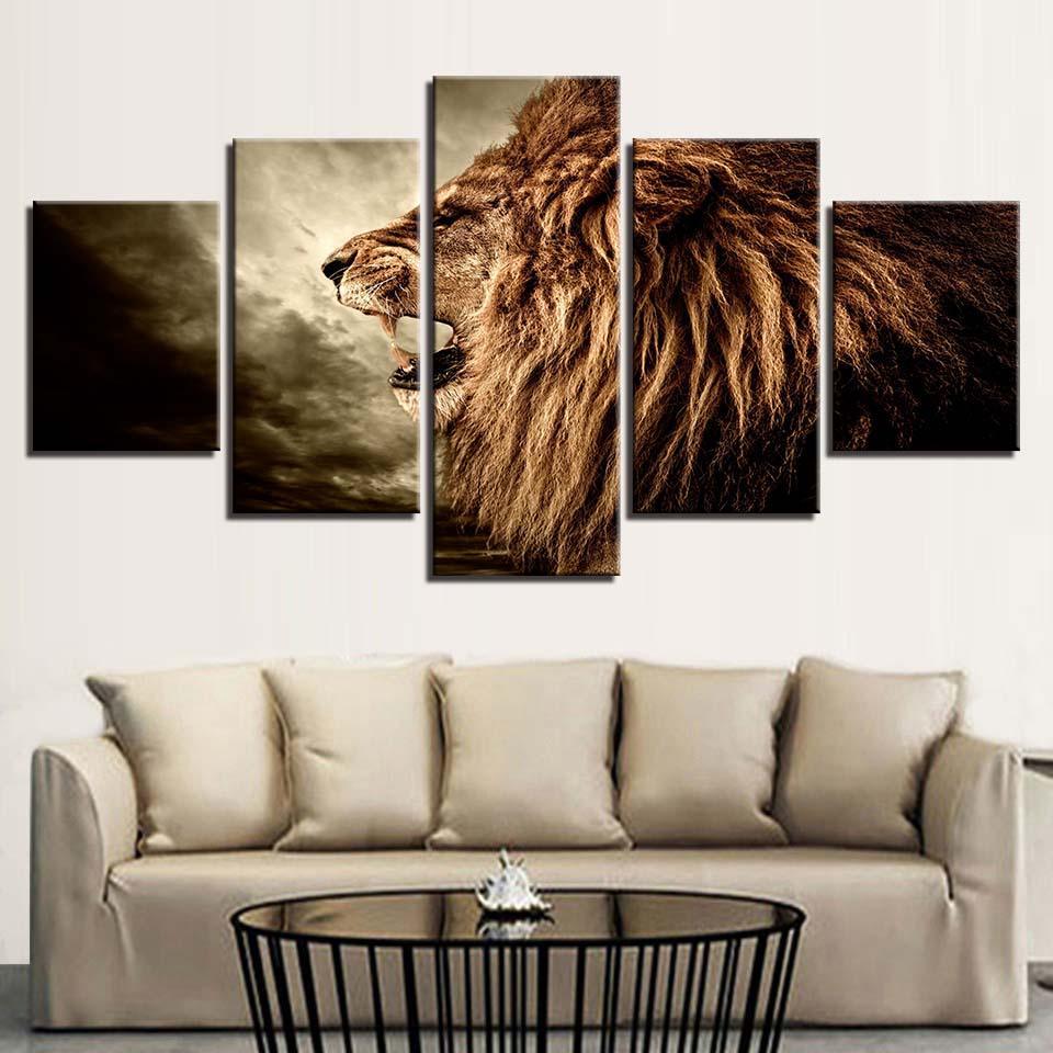 Lion Wild Animal Frame 5 Piece HD Multi Panel Canvas Wall Art Frame-Original Frame