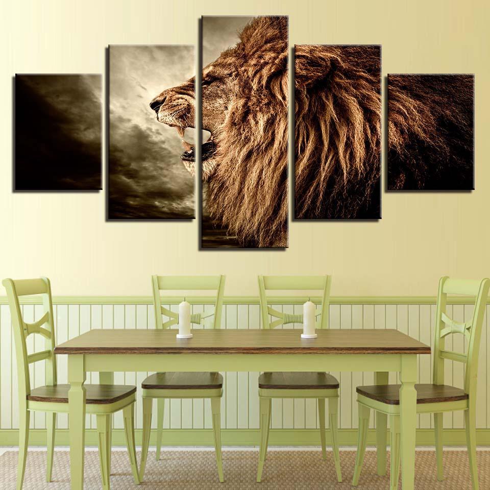 Lion Wild Animal Frame 5 Piece HD Multi Panel Canvas Wall Art Frame-Original Frame