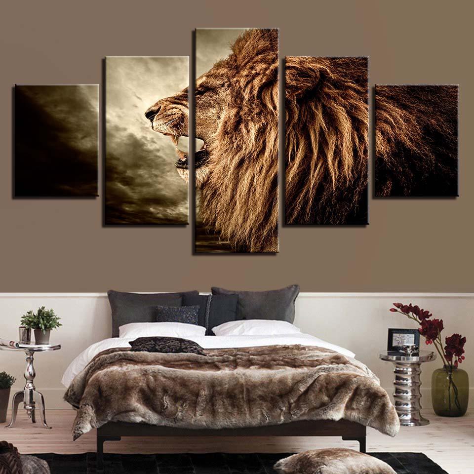 Lion Wild Animal Frame 5 Piece HD Multi Panel Canvas Wall Art Frame-Original Frame