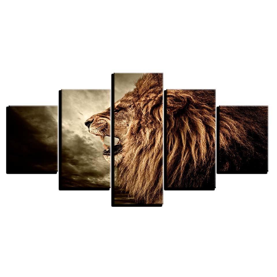 Lion Wild Animal Frame 5 Piece HD Multi Panel Canvas Wall Art Frame-Original Frame