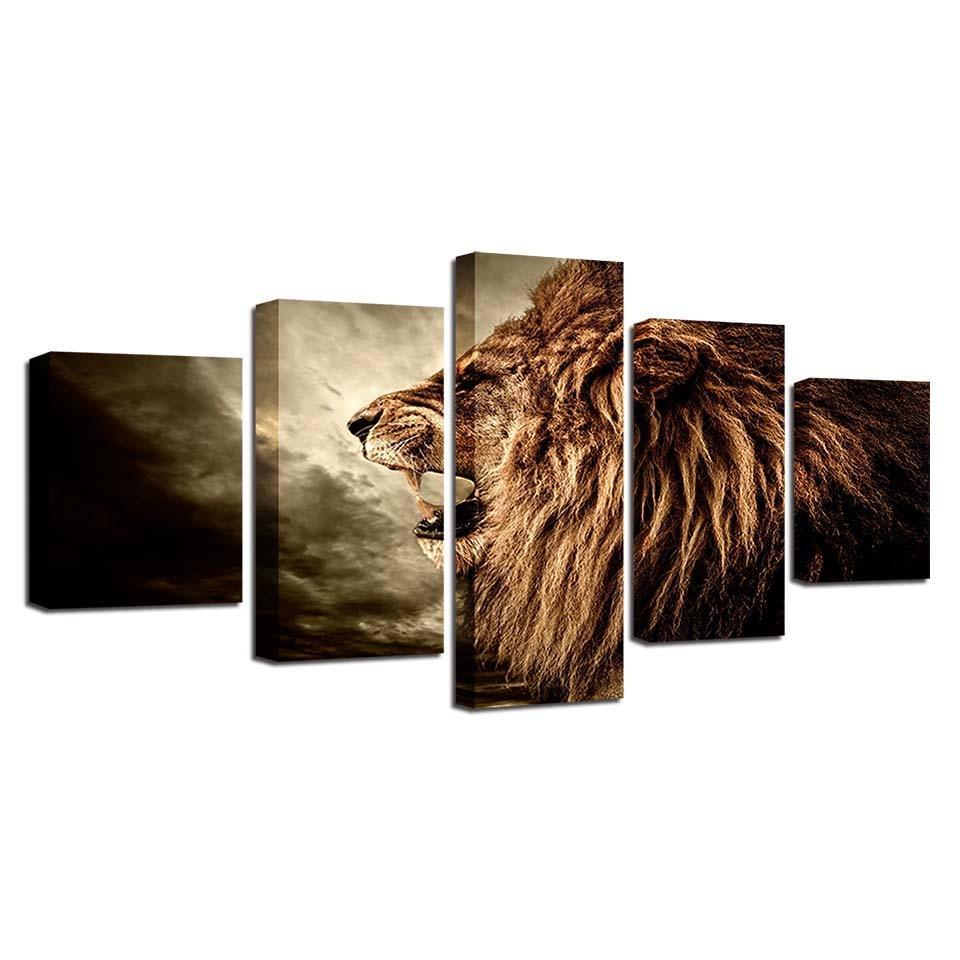 Lion Wild Animal Frame 5 Piece HD Multi Panel Canvas Wall Art Frame-Original Frame