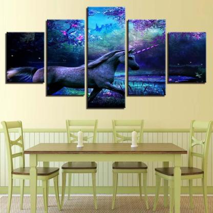Unicorn Scenery 5 Piece HD Multi Panel Canvas Wall Art Frame-Original Frame