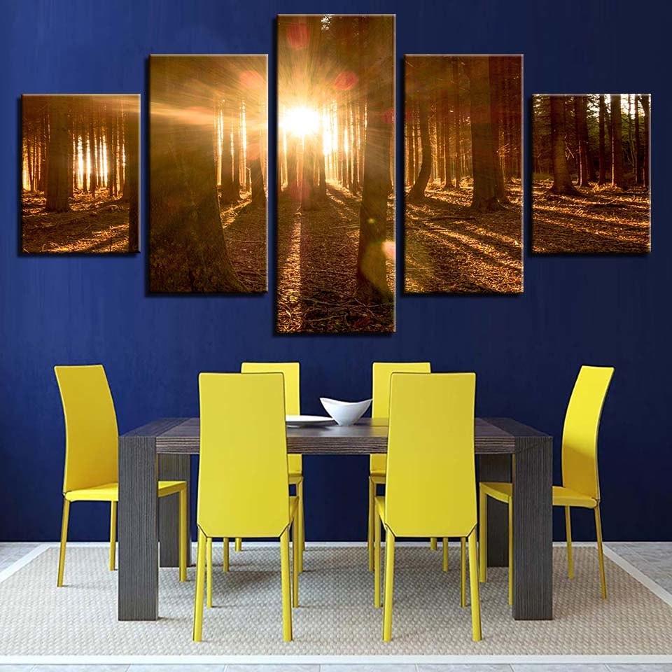 Forest Light 5 Piece HD Multi Panel Canvas Wall Art Frame-Original Frame