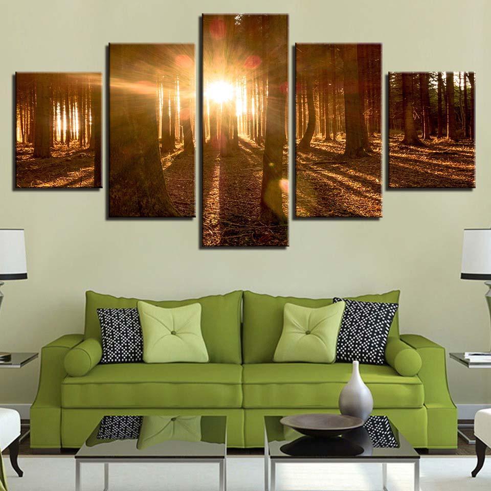 Forest Light 5 Piece HD Multi Panel Canvas Wall Art Frame-Original Frame