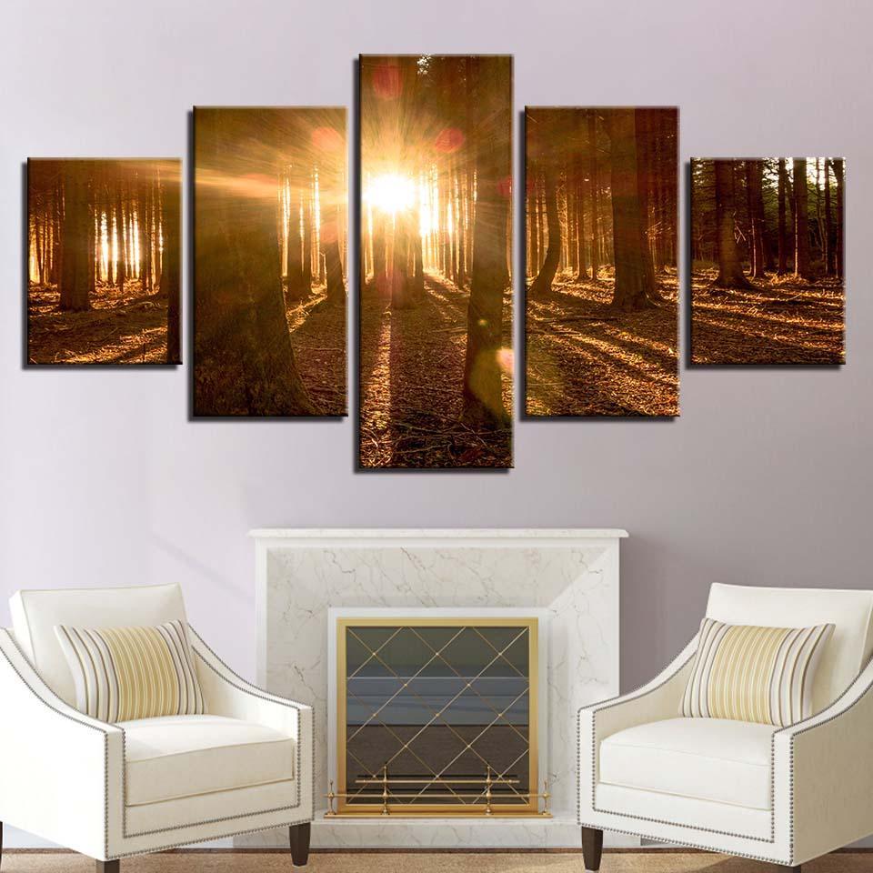Forest Light 5 Piece HD Multi Panel Canvas Wall Art Frame-Original Frame
