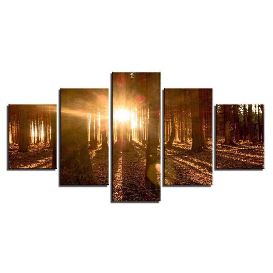 Forest Light 5 Piece HD Multi Panel Canvas Wall Art Frame-Original Frame