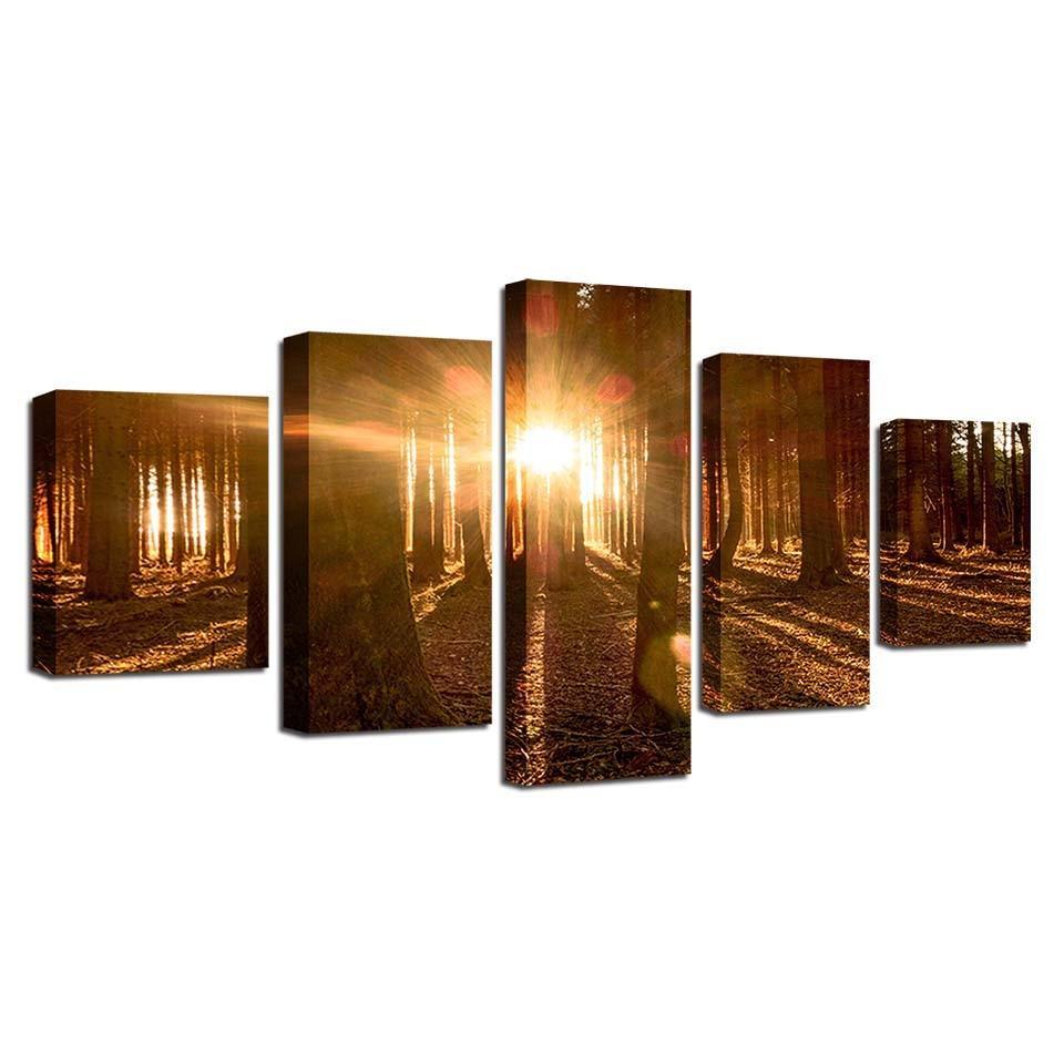 Forest Light 5 Piece HD Multi Panel Canvas Wall Art Frame-Original Frame