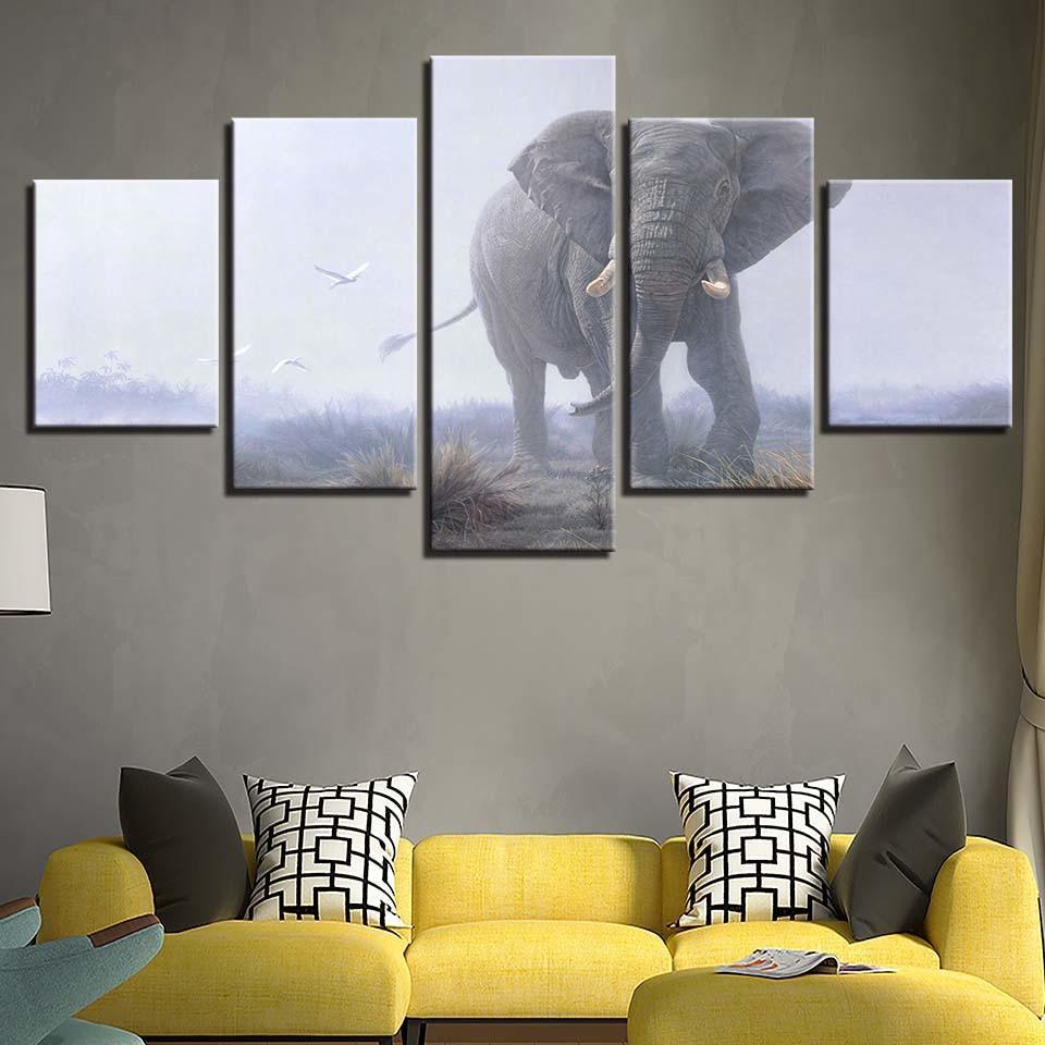 Elephant 5 Piece HD Multi Panel Canvas Wall Art Frame-Original Frame