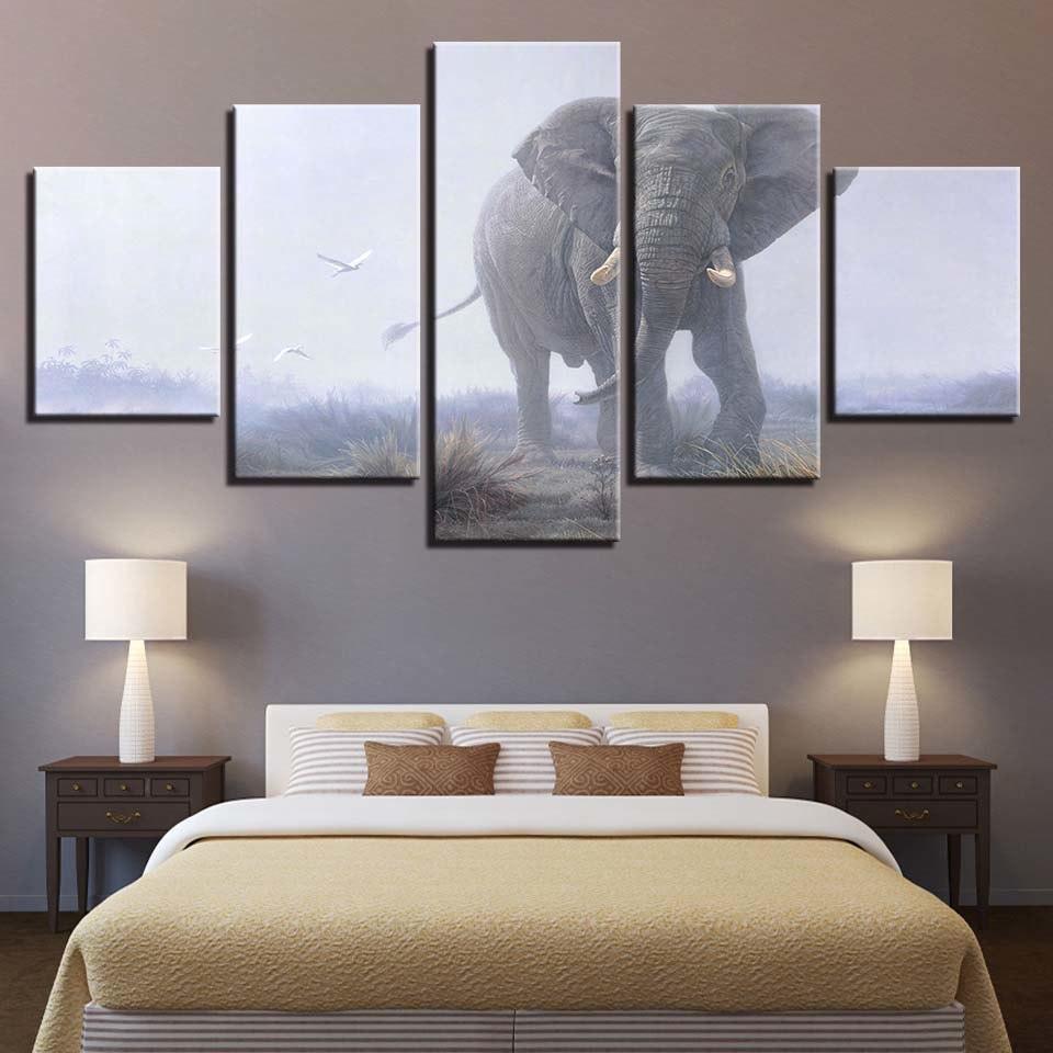 Elephant 5 Piece HD Multi Panel Canvas Wall Art Frame-Original Frame