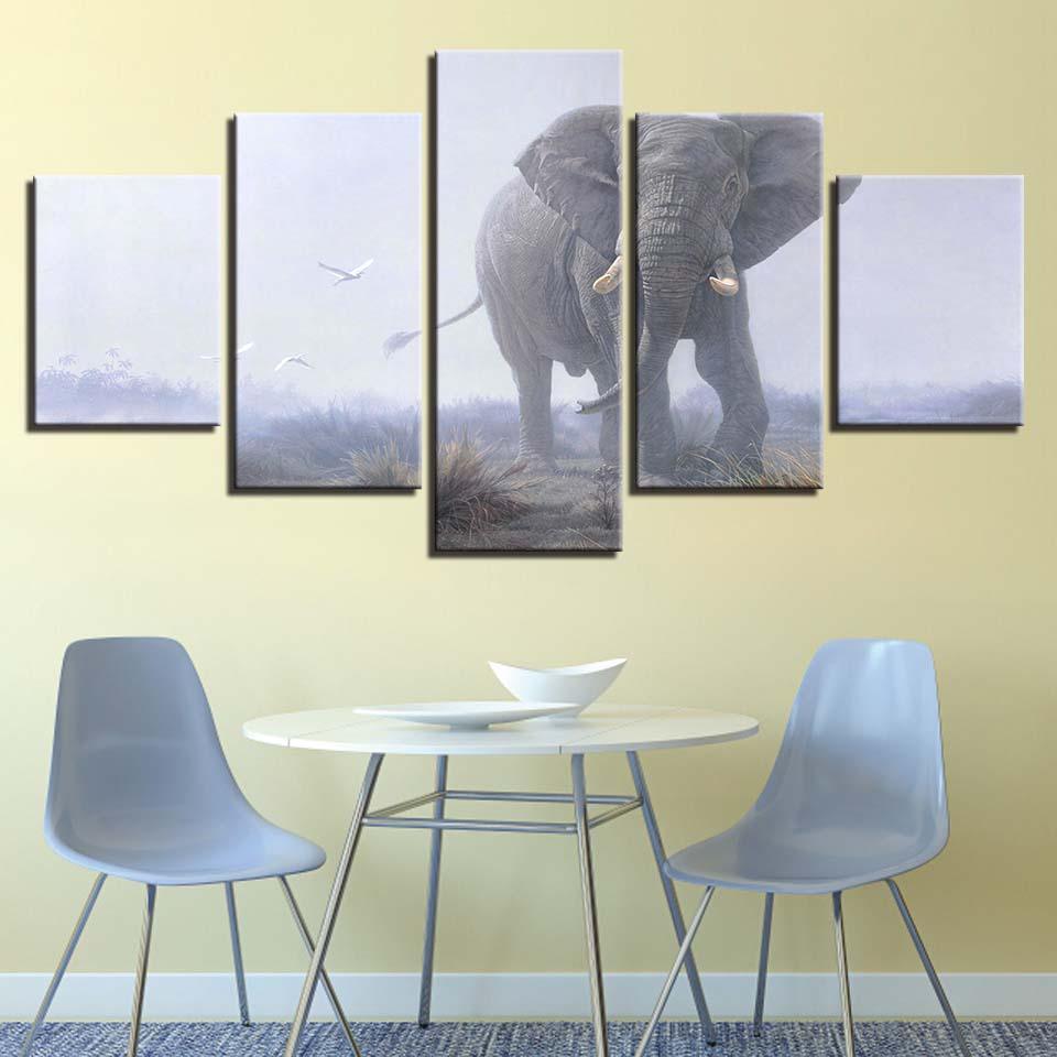 Elephant 5 Piece HD Multi Panel Canvas Wall Art Frame-Original Frame