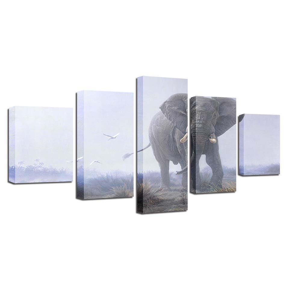 Elephant 5 Piece HD Multi Panel Canvas Wall Art Frame-Original Frame