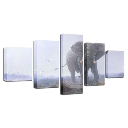 Elephant 5 Piece HD Multi Panel Canvas Wall Art Frame-Original Frame