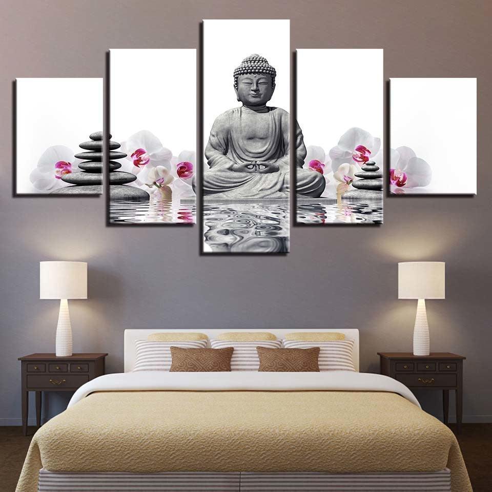 Buddha Orchid  5 Piece HD Multi Panel Canvas Wall Art Frame-Original Frame