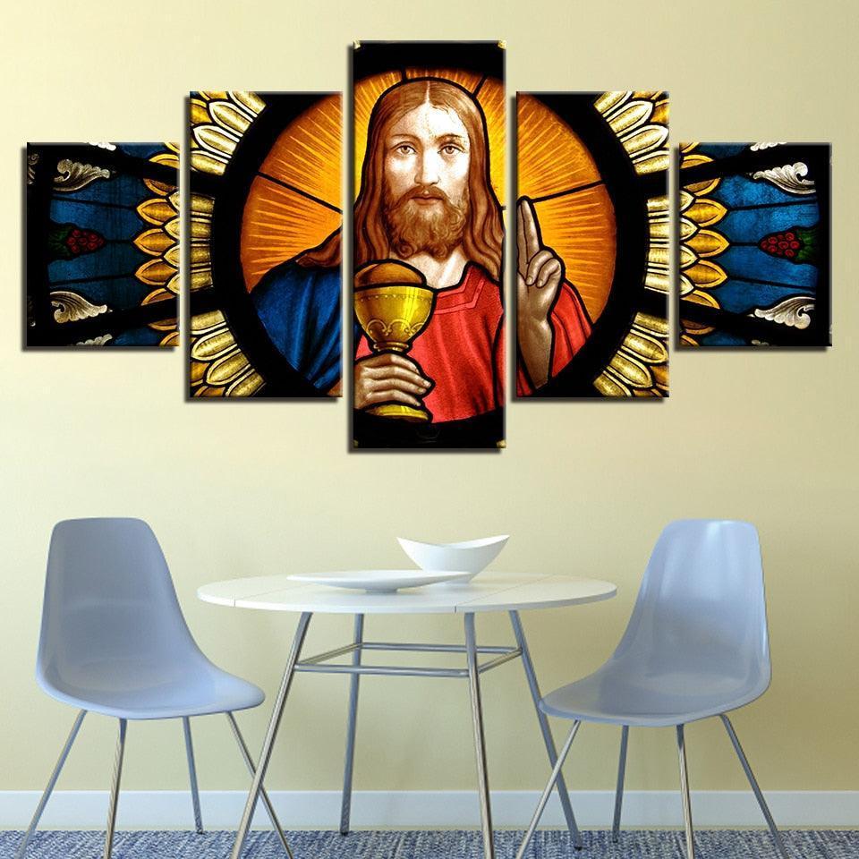 Jesus Christ Painting 5 Piece HD Multi Panel Canvas Wall Art Frame-Original Frame