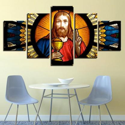 Jesus Christ Painting 5 Piece HD Multi Panel Canvas Wall Art Frame-Original Frame