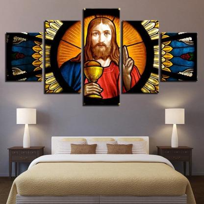 Jesus Christ Painting 5 Piece HD Multi Panel Canvas Wall Art Frame-Original Frame