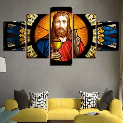 Jesus Christ Painting 5 Piece HD Multi Panel Canvas Wall Art Frame-Original Frame